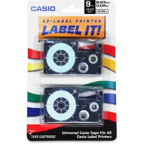 TAPE CASSETTES FOR KL LABEL MAKERS, 0.37" X 26 FT, BLACK ON CLEAR, 2/PACK