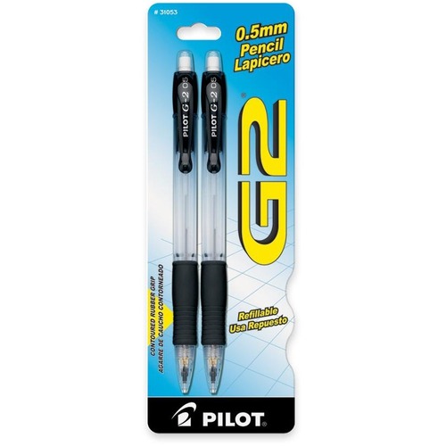 Mechanical Pencil, Rubber Grip, Refillable, .5mm, 2/PK, BK