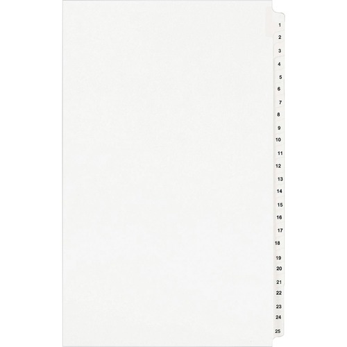 Side Tab Index Sets, Avery Style, 1-25, 14"x8-1/2", White