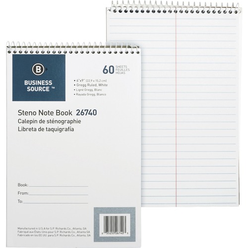 Steno Notebook,Gregg Ruled,6"x9",60 Sheets,White Paper