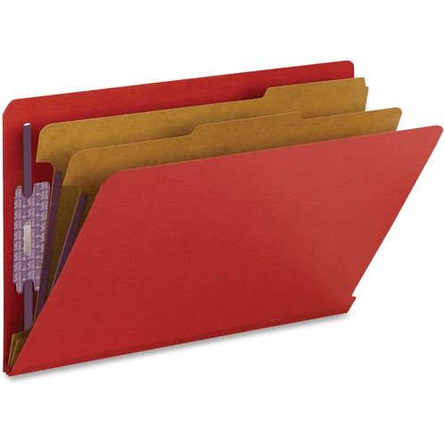 Pressboard End Tab Folders, Legal, Six-Section, Bright Red, 10/box