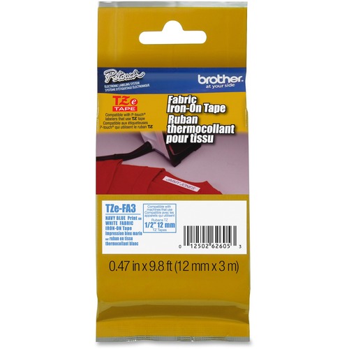 Tz Industrial Series Fabric Iron-On Tape, Navy-On-White, 1/2" X 9.8 Ft