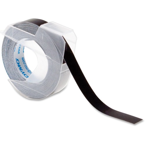 Self-Adhesive Glossy Labeling Tape for Embossers, 0.37" x 9.8 ft Roll, Black