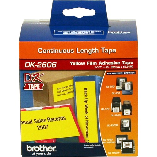 Continuous Film Label Tape, 2-3/7" X 50 Ft Roll, Yellow