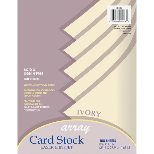 Array Card Stock, 65 Lb., Letter, Ivory, 100 Sheets/pack