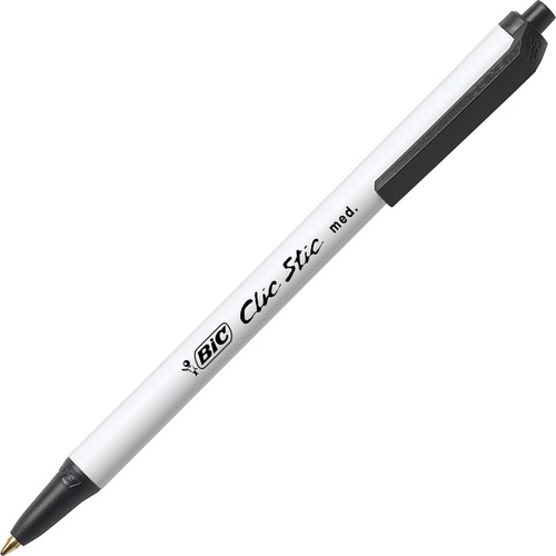 CLIC STIC RETRACTABLE BALLPOINT PEN, MEDIUM 1 MM, BLACK INK, WHITE BARREL, DOZEN