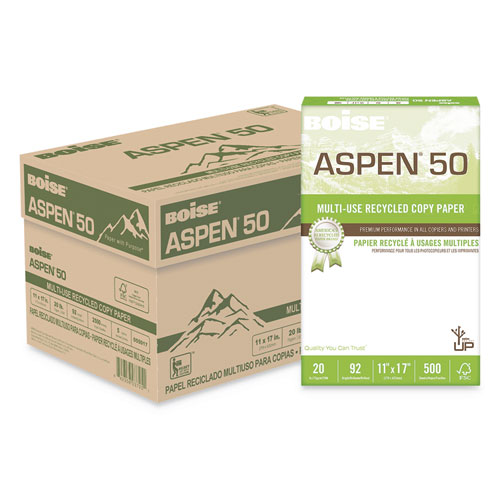Aspen 50(percent) Multi-Use Recycled Paper, 20 Lb, 11 X 17, White, 5 Reams/carton