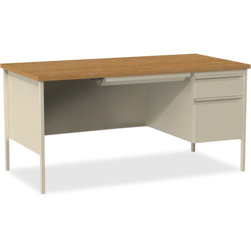 Right Pedestal Desk, Steel 66"x30"x29-1/2", Oak/Putty