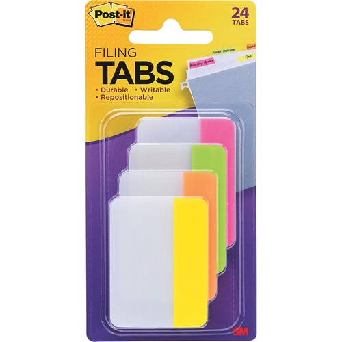 File Tabs, 2 X 1 1/2, Solid, Flat, Assorted Bright, 24/pack