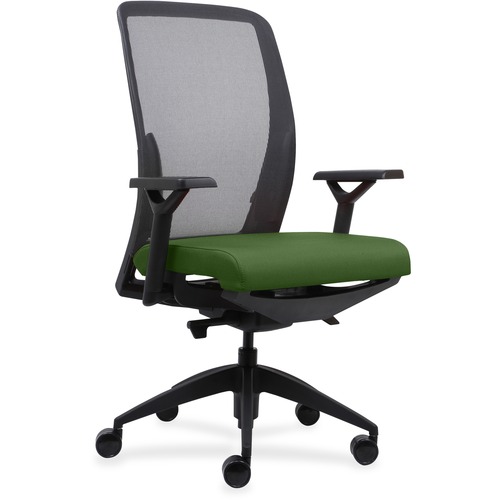 High-back Chair, Mesh Back, Adj Arms, 26-1/2"x25"x47", GN