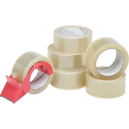 7510015796873, COMMERCIAL PACKAGING TAPE W/DISPENSER, 2" X 55YDS, CLEAR, 6/PACK