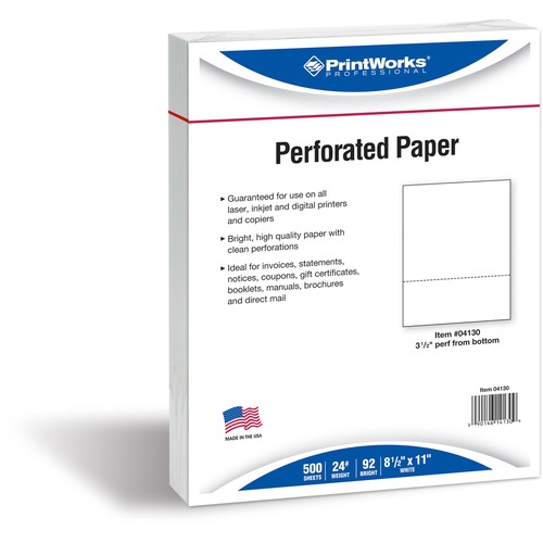 Office Paper,Perf'd Hor 3.5" Btm,8.5"x11",24lb,500/RM,WE