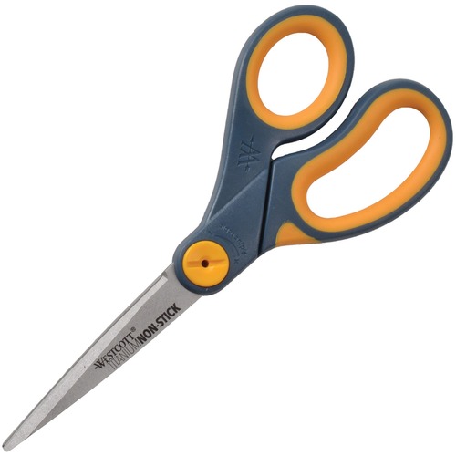 NON-STICK TITANIUM BONDED SCISSORS, 8" LONG, 3.25" CUT LENGTH, GRAY/YELLOW STRAIGHT HANDLE