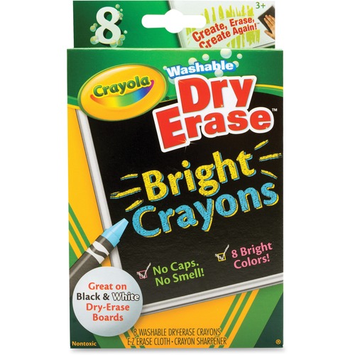 Dry Erase Crayons, Washable, Nontoxic, 8/CT, Assorted