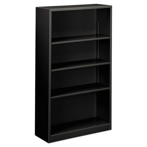Steel Bookcase, 4-Shelf, 34.5"w X 12.63"d X 59"h, Black