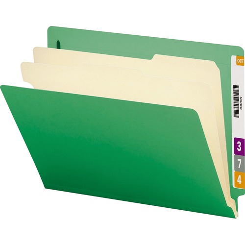 Colored End Tab Classification Folders, Letter, Six-Section, Green, 10/box