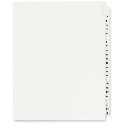 PREPRINTED LEGAL EXHIBIT SIDE TAB INDEX DIVIDERS, AVERY STYLE, 25-TAB, 1 TO 25, 11 X 8.5, WHITE, 1 SET, (1330)