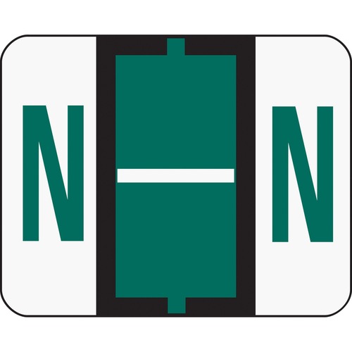 A-Z Color-Coded Bar-Style End Tab Labels, Letter N, Dark Green, 500/roll