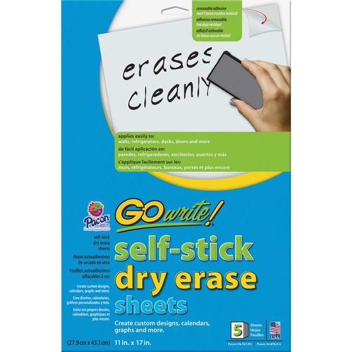 Dry-Erase Sheets, Adhesive, 11"x17", 5SH/PK, White