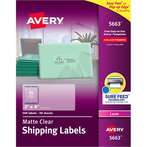 MATTE CLEAR EASY PEEL MAILING LABELS W/ SURE FEED TECHNOLOGY, LASER PRINTERS, 2 X 4, CLEAR, 10/SHEET, 50 SHEETS/BOX