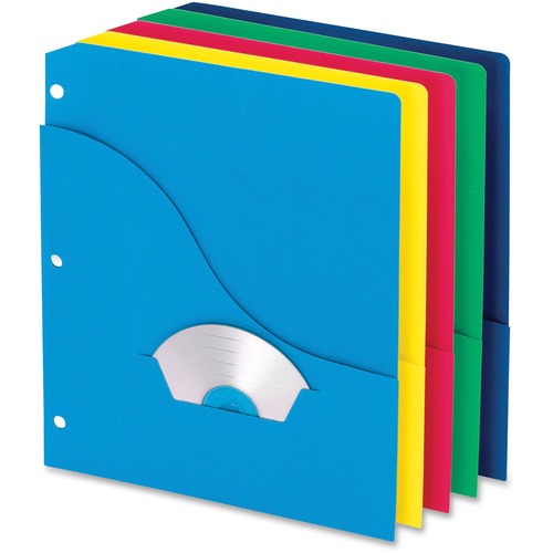 Pocket Project Folders, 3 Holes, Letter, Five Colors, 10/pack