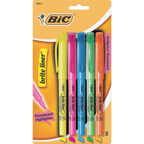 Brite Liner Grip Pocket Highlighter, Chisel Tip, Assorted Colors, 5/set