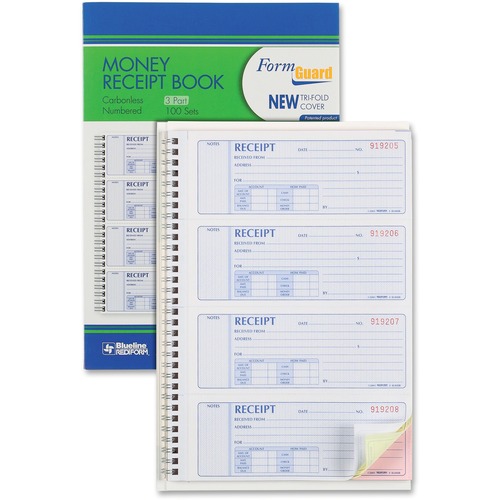 Money Receipt Book, 7 X 2 3/4, Carbonless Triplicate, 100 Sets