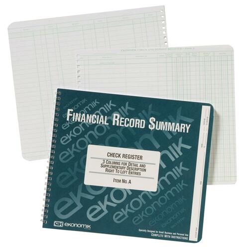 Wirebound Check Register Accounting System, 8 3/4 X 10, 40-Page Book