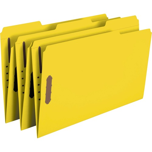 Folders, Two Fasteners, 1/3 Cut Assorted, Top Tab, Legal, Yellow, 50/box