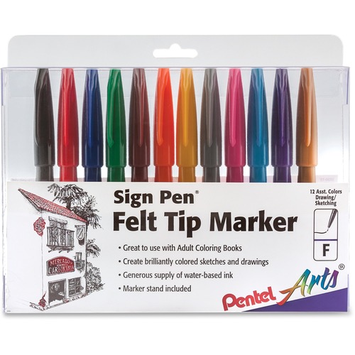 Sign Pen Fine Point Color Marker, Bullet Tip, .7mm, Assorted, 12/set