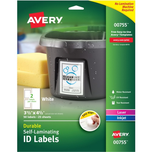 Avery  Self-Lam ID Labels, 2UP, 3-1/2"x4-1/2", 50/PK, White