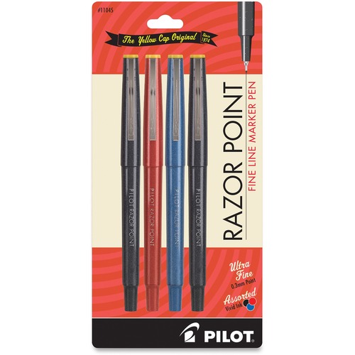 Razor Point Fine Line Marker Pen, Ultra-Fine, Assorted, .3mm, 4/pack