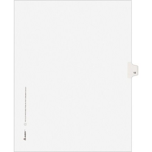 Avery-Style Legal Exhibit Side Tab Divider, Title: 12, Letter, White, 25/pack