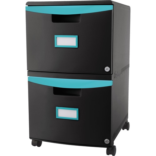 TWO-DRAWER MOBILE FILING CABINET, 14 3/4W X 18 1/4D X 26H, BLACK/TEAL