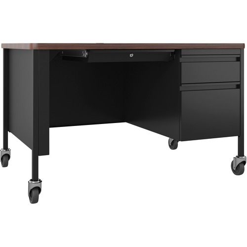 Desk, Right-Pedestal, Mobile, 48"x30"x29-1/2", Walnut/Black