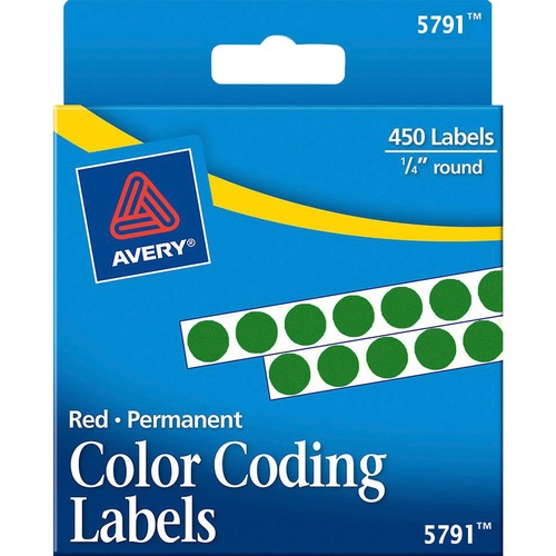 Permanent Self-Adhesive Round Color-Coding Labels, 1/4" Dia, Green, 450/pack