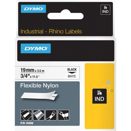 RHINO FLEXIBLE NYLON INDUSTRIAL LABEL TAPE, 0.75" X 11.5 FT, WHITE/BLACK PRINT