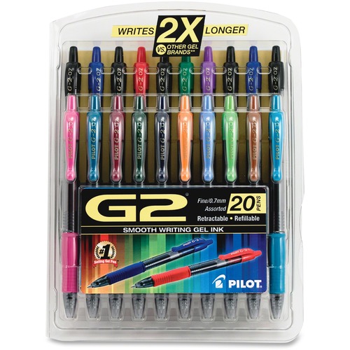 G2 Premium Retractable Gel Ink Pen, Assorted Ink, .7mm, 20/set