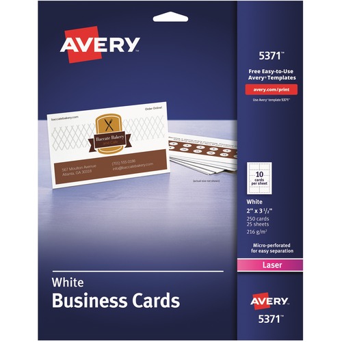 Printable Microperf Business Cards, Laser, 2 X 3 1/2, White, Uncoated, 250/pack