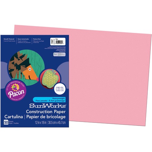 Construction Paper, 58 Lbs., 12 X 18, Pink, 50 Sheets/pack