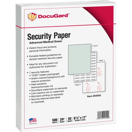ADVANCED MEDICAL SECURITY PAPER, GREEN, 7 FEATURES, 8 1/2 X 11, 500/REAM