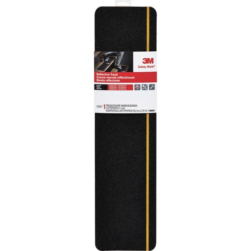 Slip-Resistant Tread, Reflective Stripe, 6"Wx24'L, Black