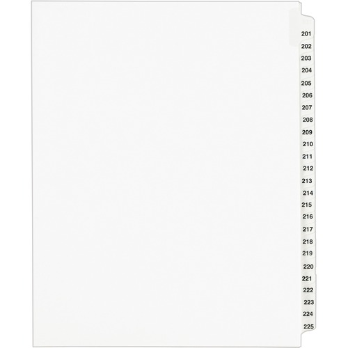 Avery-Style Legal Exhibit Side Tab Divider, Title: 201-225, Letter, White