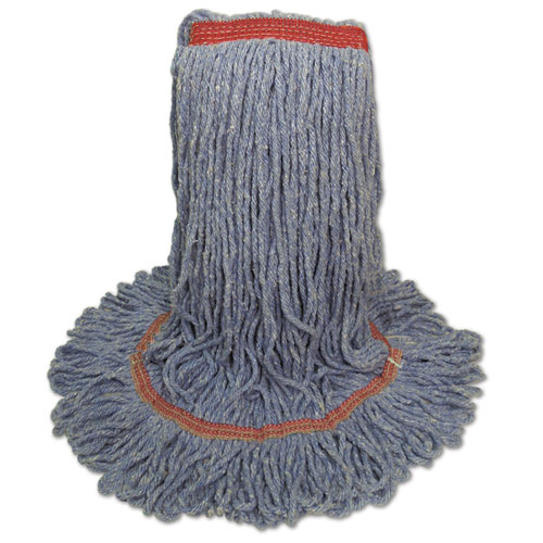 SUPER LOOP WET MOP HEAD, COTTON/SYNTHETIC FIBER, 1" HEADBAND, LARGE SIZE, BLUE, 12/CARTON