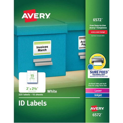 Permanent Id Labels, Inkjet/laser, 2 X 2 5/8, White, 225/pack