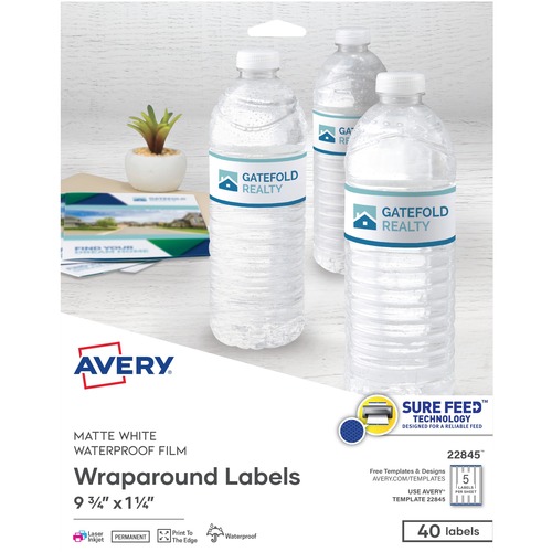 Durable Water-Resistant Wraparound Printer Labels, 9 3/4 X 1 1/4, White, 40/pack