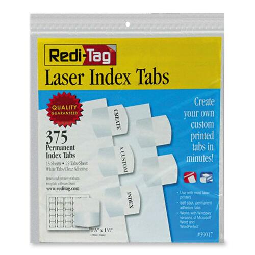 Laser Printable Index Tabs, 1 1/8 X 1 1/4, White, 375/pack