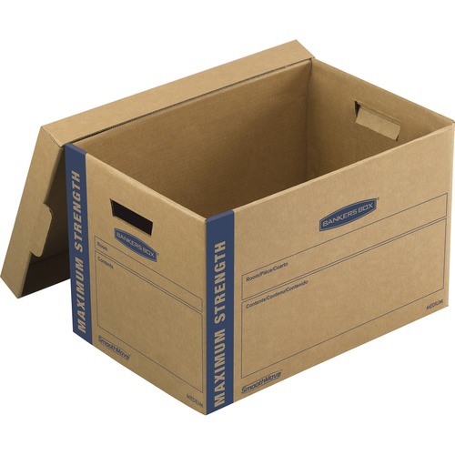 SMOOTHMOVE MAXIMUM STRENGTH MOVING BOXES, MEDIUM, HALF SLOTTED CONTAINER (HSC), 18.5" X 12.25" X 12", BROWN KRAFT/BLUE, 8/PK