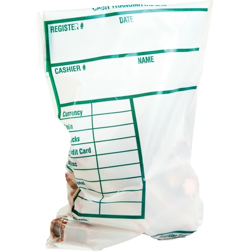 Cash Transmittal Bags W/printed Info Block, 6 X 9, Clear, 100 Bags/pack