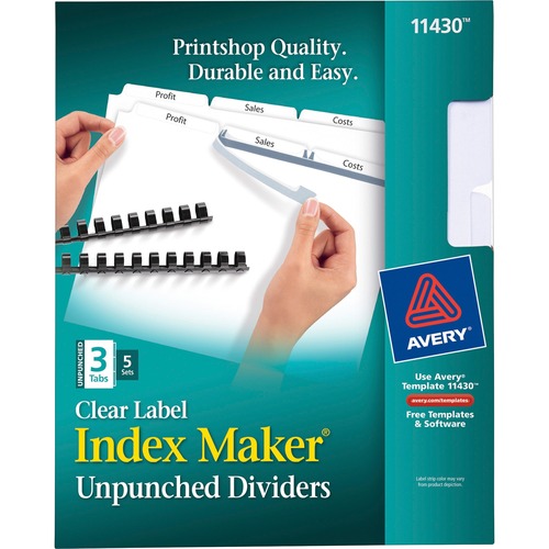 PRINT AND APPLY INDEX MAKER CLEAR LABEL UNPUNCHED DIVIDERS, 3TAB, LETTER, 5 SETS